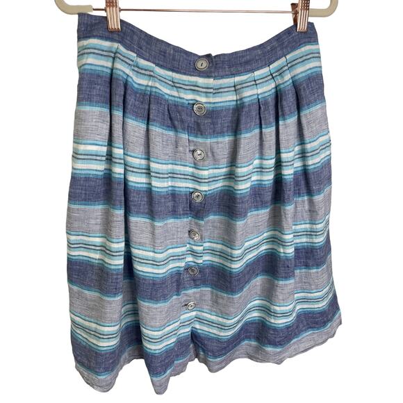 Brooks Brothers 100% Linen Striped Mini Skirt Button Front Blue White Size 8 - Picture 3 of 6